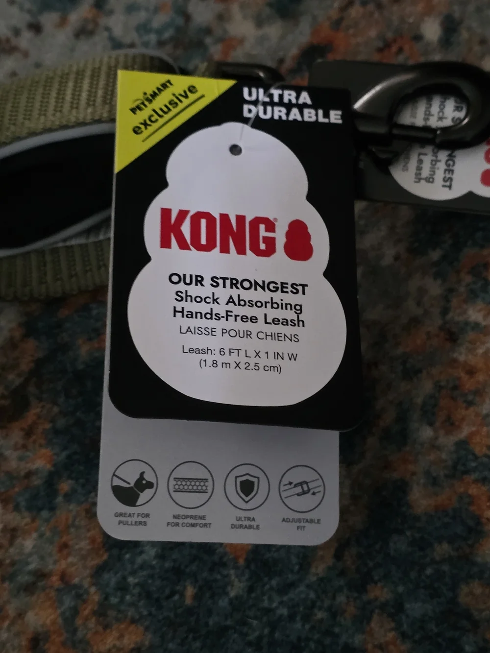 KONG Hands-Free Olive Green Bungee Dog Leash 6Ft Lx 1In W Nwt